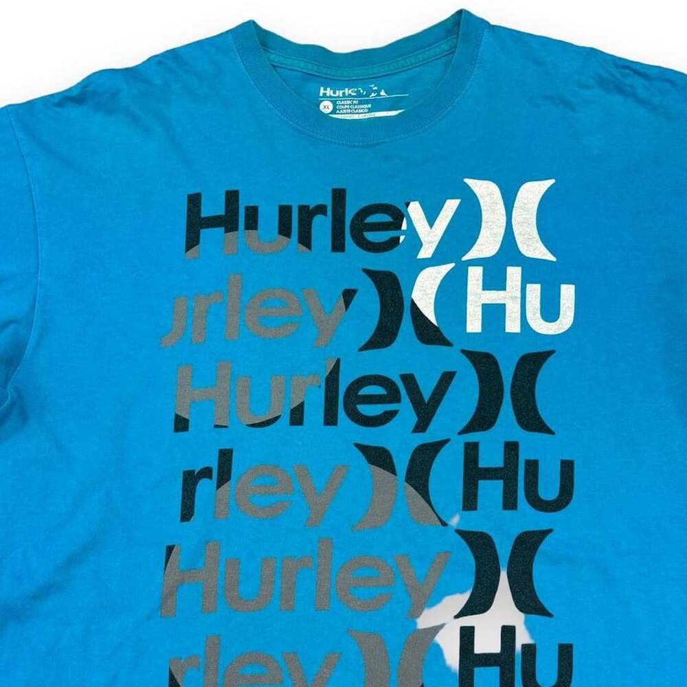 Hurley Stacked Logo T-Shirt Size XL Blue Graphic Tee